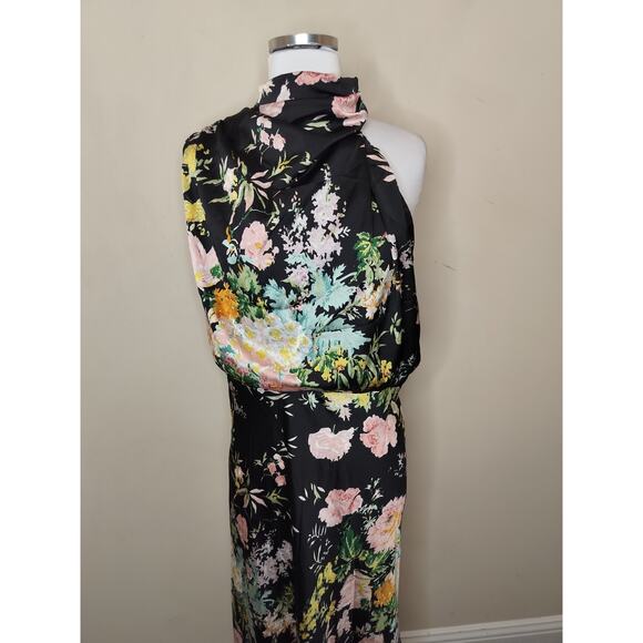 Petal & Pup Anabelle Satin Floral Maxi Dress Funnel Neck - Picture 3 of 12